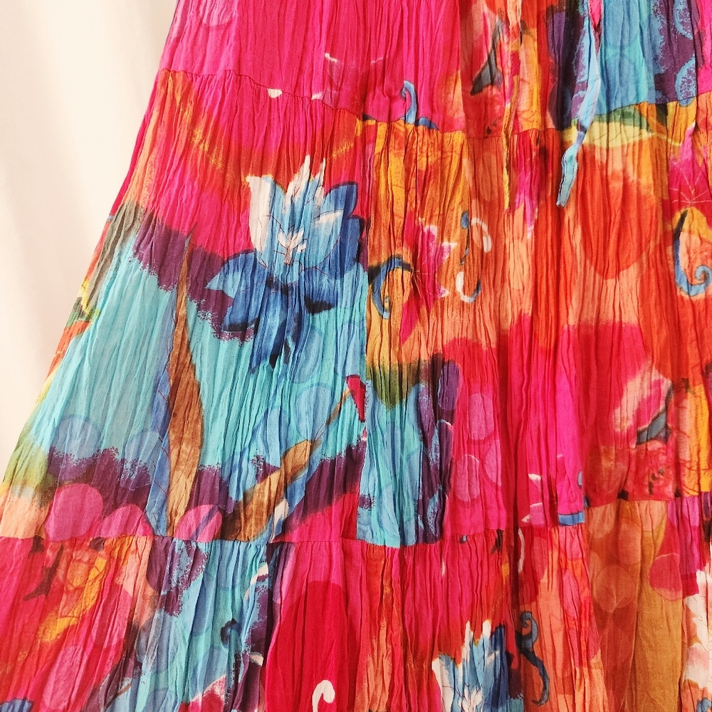 Vintage India Cotton Tiered Broomstick Skirt Abst… - image 3